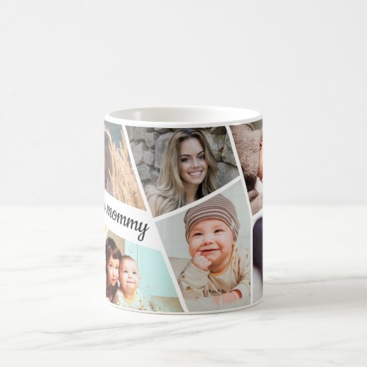 写真パーソナライズされたコラージュ愛ママ家族 コーヒーマグカップ (中央)