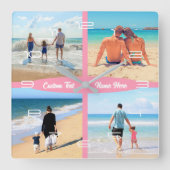 写真パーソナライズされたコラージュ時計のカスタム文字 スクエア壁時計 (正面)