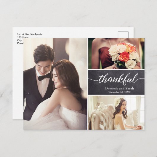 写真パーソナライズされたコラージュ結婚の感謝 案内ポストカード (正面/裏面)
