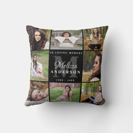 写真パーソナライズされたコラージュ記念碑 クッション (裏面)