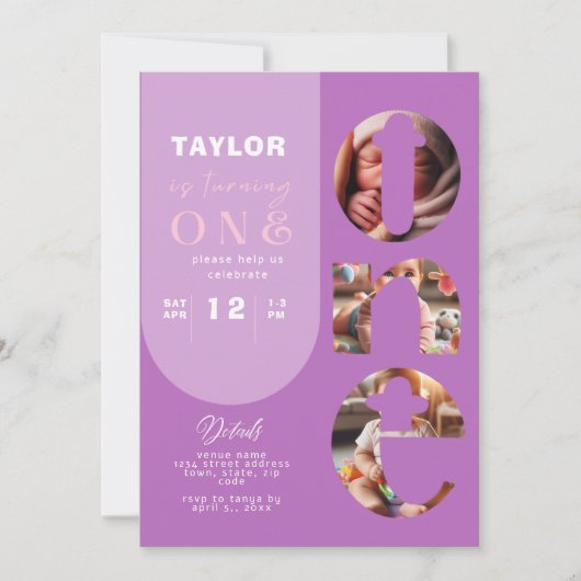 写真パーソナライズされたコラージュ1歳招待状 招待状 (正面)