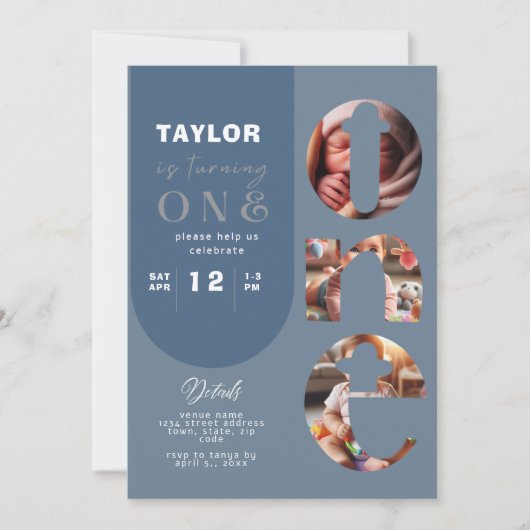 写真パーソナライズされたコラージュ1歳招待状 招待状 (正面)