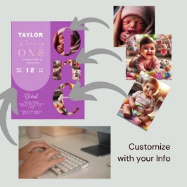 写真パーソナライズされたコラージュ1歳招待状 招待状