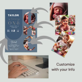 写真パーソナライズされたコラージュ1歳招待状 招待状
