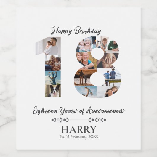 写真パーソナライズされたコラージュ18誕生日 ワインラベル (シングルラベル)