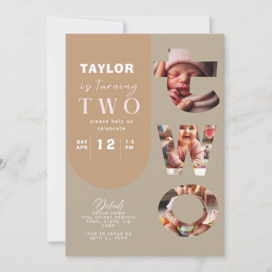 写真パーソナライズされたコラージュ2回目の誕生日招待状 招待状 (正面)