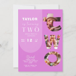 写真パーソナライズされたコラージュ2回目の誕生日招待状 招待状