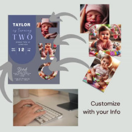 写真パーソナライズされたコラージュ2回目の誕生日招待状 招待状