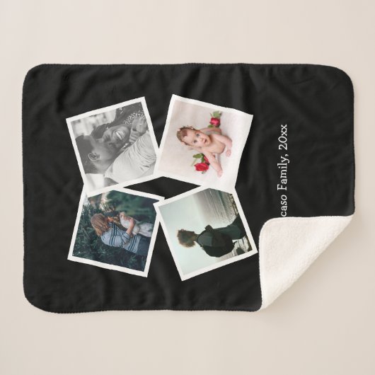 写真パーソナライズされたコラージュ4枚の写真 シェルパブランケット (正面(横))