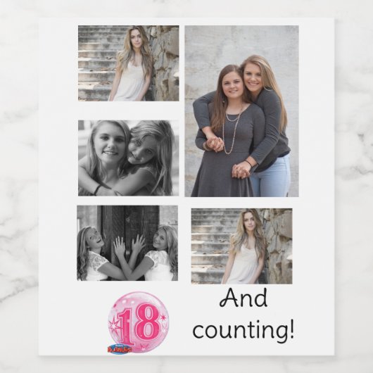 写真パーソナライズされたコラージュ5 |第18誕生日 ワインラベル (シングルラベル)