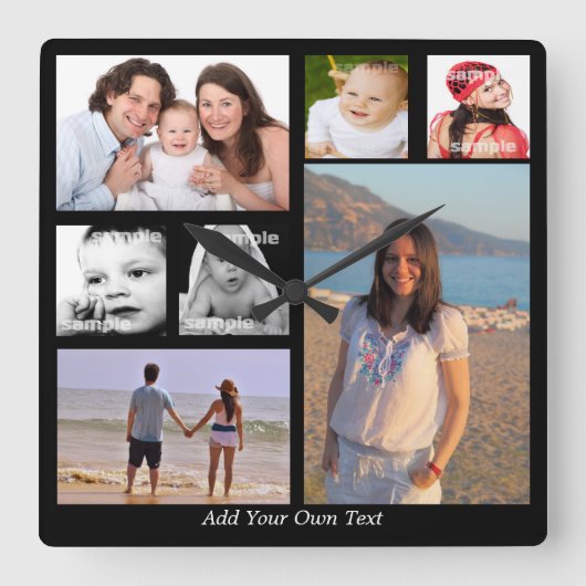写真パーソナライズされたコラージュ スクエア壁時計 (正面)