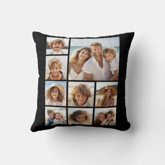 写真パーソナライズされたコラージュ – 9枚の写真（黒） クッション (裏面)