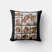 写真パーソナライズされたコラージュ – 9枚の写真(黒) クッション (正面)