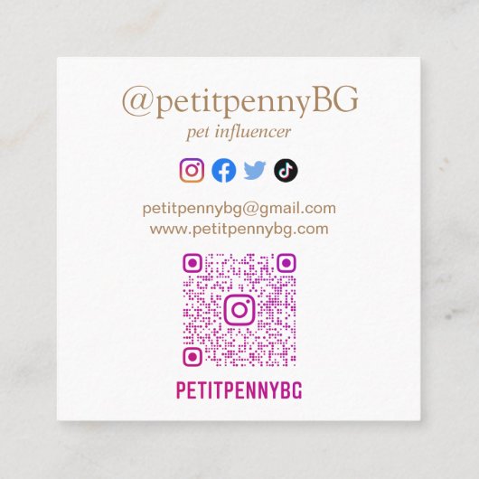 写真パーソナライズされたスキャン可能QRコード スクエア名刺 (裏面)