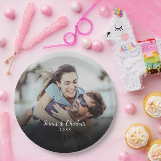 写真パーソナライズされたスクリプト名の日付 ペーパープレート (パーティー)