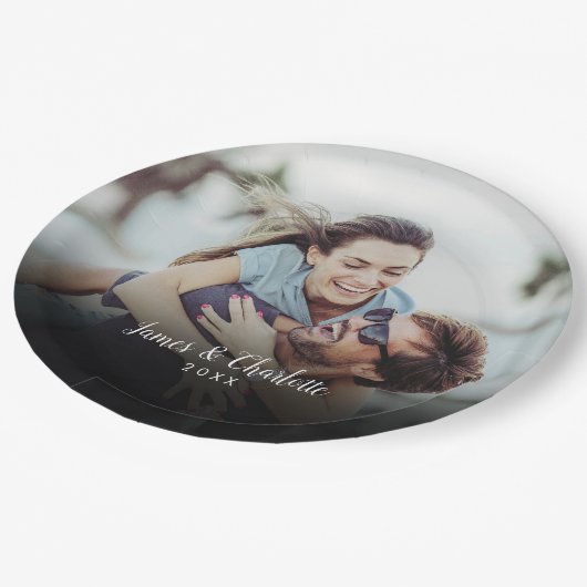 写真パーソナライズされたスクリプト名の日付 ペーパープレート (アングル)