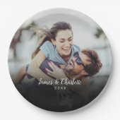 写真パーソナライズされたスクリプト名の日付 ペーパープレート (正面)