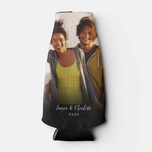 写真パーソナライズされたスクリプト名の日付 ボトルクーラー (正面)