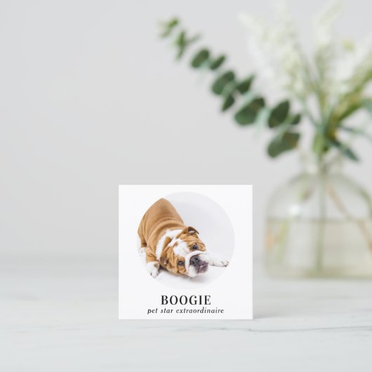 写真パーソナライズされたソーシャルメディア犬ペットインフルエンサー スクエア名刺 (スタンド正面)
