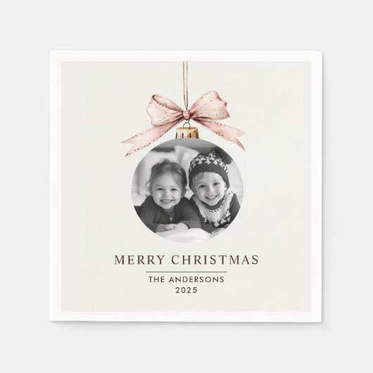 「写真パーソナライズされたナプキンでクリスマスを楽しむ スタンダードカクテルナプキン (正面)