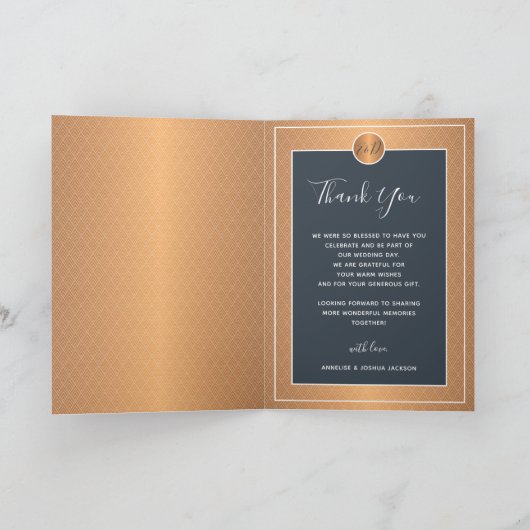 写真パーソナライズされたネイビエレガントー金ゴールド結婚ズ サンキューカード (内部)