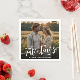 写真パーソナライズされたハッピーバレンタインデーエレガント スタンダードカクテルナプキン