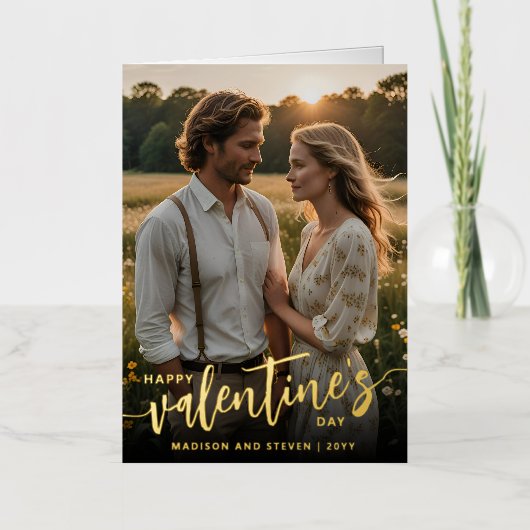 写真パーソナライズされたハッピーバレンタインデーエレガント 箔グリーティングカード (正面)
