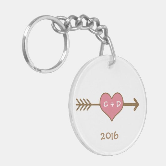 写真パーソナライズされたハートのキーホルダーテンプレート キーホルダー (正面左)
