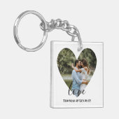 写真パーソナライズされたハートフレームモダン書道 キーホルダー (正面左)