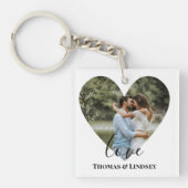 写真パーソナライズされたハートフレームモダン書道 キーホルダー (正面)