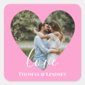 写真パーソナライズされたハートフレームモダン書道 スクエアシール (正面)