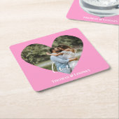 写真パーソナライズされたハートフレームモダン書道 スクエアペーパーコースター (アングル)