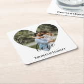 写真パーソナライズされたハートフレームモダン書道 スクエアペーパーコースター (アングル)