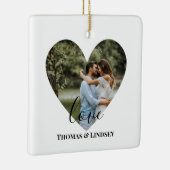 写真パーソナライズされたハートフレームモダン書道 セラミックオーナメント (右)