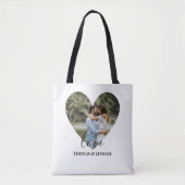写真パーソナライズされたハートフレームモダン書道 トートバッグ (正面)