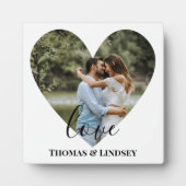 写真パーソナライズされたハートフレームモダン書道 フォトプラーク (正面)