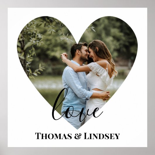 写真パーソナライズされたハートフレームモダン書道 ポスター (正面)