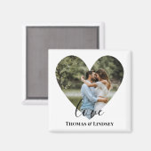 写真パーソナライズされたハートフレームモダン書道 マグネット (正面/裏面)