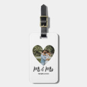 写真パーソナライズされたハートフレームモダン書道 ラゲッジタグ (正面縦)