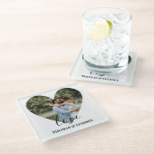 写真パーソナライズされたハート枠書モダン道 ガラスコースター (アングル)