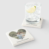 写真パーソナライズされたハート枠書モダン道 ストーンコースター (横)