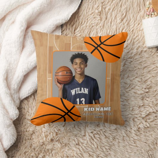 写真パーソナライズされたバスケットボール選手の名前 クッション (ブランケット)
