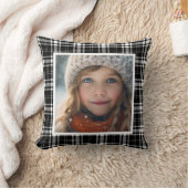 写真パーソナライズされたバッファロープレイド白黒 クッション (ブランケット)