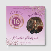 写真パーソナライズされたバラ金ゴールドグリッター16誕生日 ゲストブック (正面)