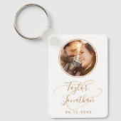 写真パーソナライズされたバラ金ゴールドモダンシック結婚ズ キーホルダー (正面)