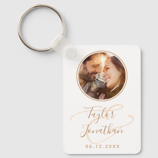写真パーソナライズされたバラ金ゴールドモダンシック結婚ズ キーホルダー (正面)