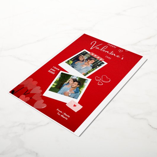 写真パーソナライズされたバレンタインデー | 2枚の写真 箔シーズンカード (回転した状態)