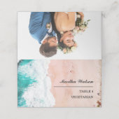写真パーソナライズされたビーチ結婚式名 プレイスカード (外部開封)