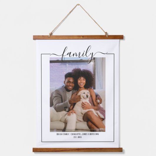写真パーソナライズされたファミリタイポグラフィ 吊り下げ型タペストリー (正面)