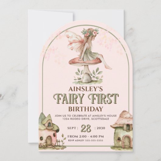 写真パーソナライズされたフェアリーの最初の誕生日と 招待状 (正面)